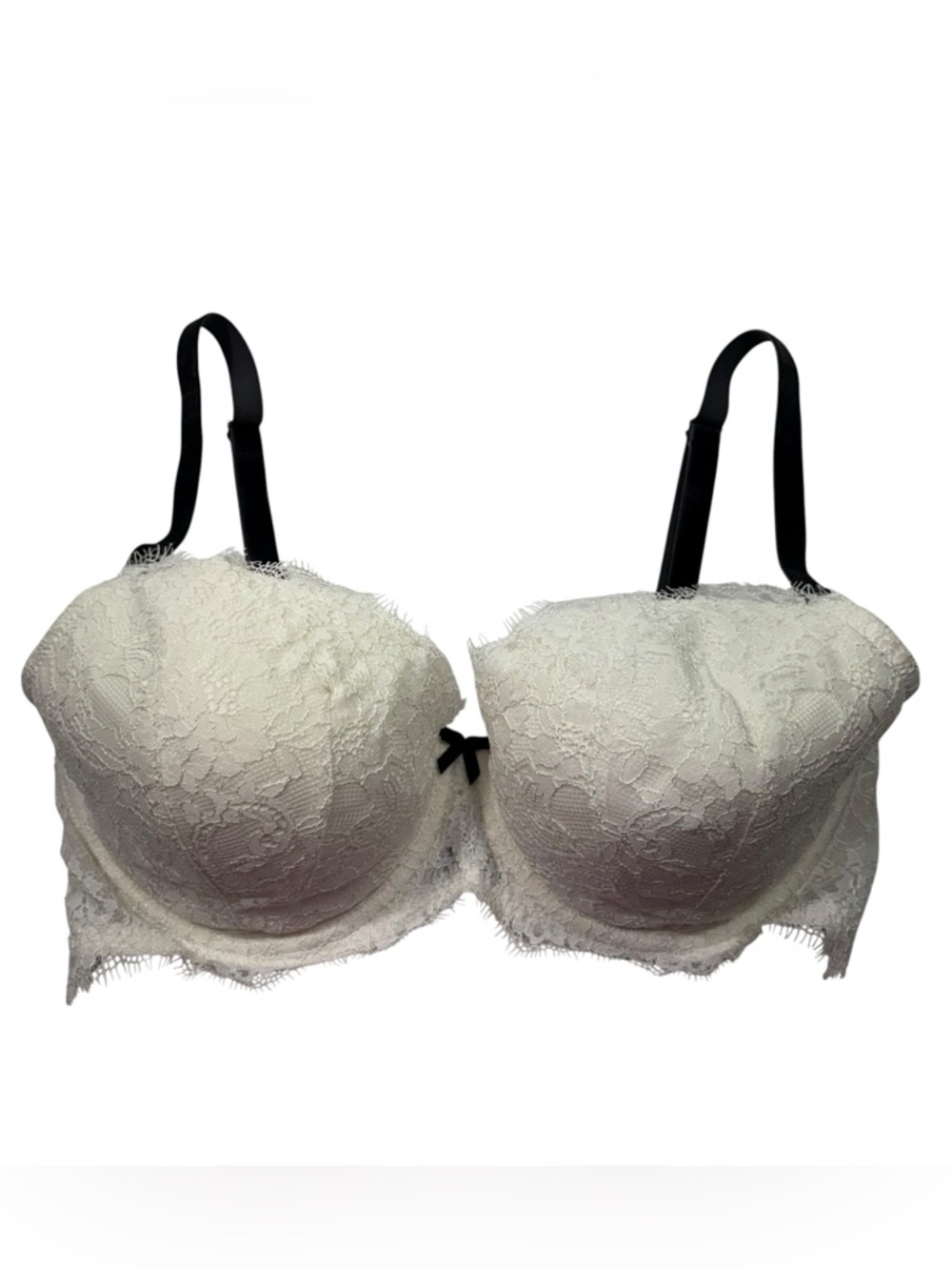 Victorias Secret Dream Angels Lined Demi 32DDD White Lace Black Velvet Strap Bra